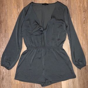 Forever 21 dark grey satin romper with front tie